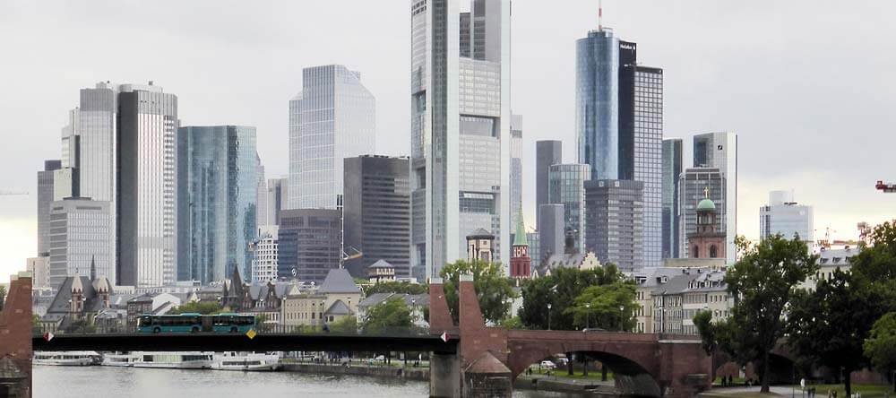 Skyline of Frankfurt under cloudy sky