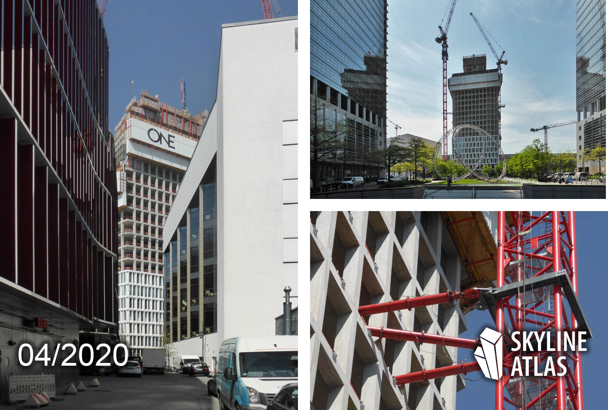 one-good-idea-tower-one-ca-immo-modern-architecture-office-area-for-rent-coworking-messeviertel-construction-site-april-2020 ONE GOOD IDEA - Tower ONE - high-rise building ONE in the Frankfurt exhibition district next to the Skyline Plaza shopping center - construction site April 2020