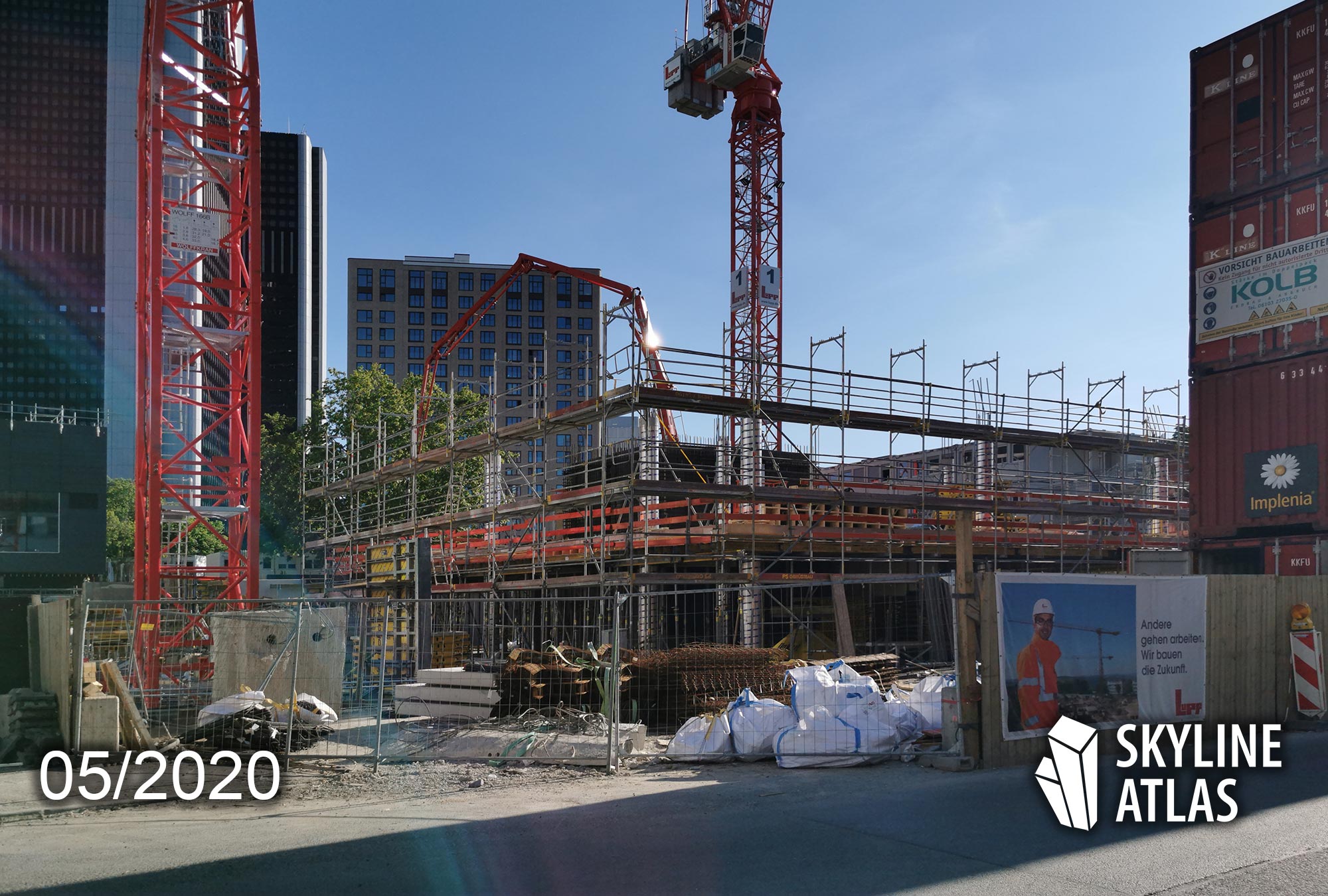 Ninety Nine West Tower of BNP Paribas Real Estate - Frankfurt office tower by cyrus moser architekten (cma) - Senckenberg district in May 2020 - construction site - construction progress