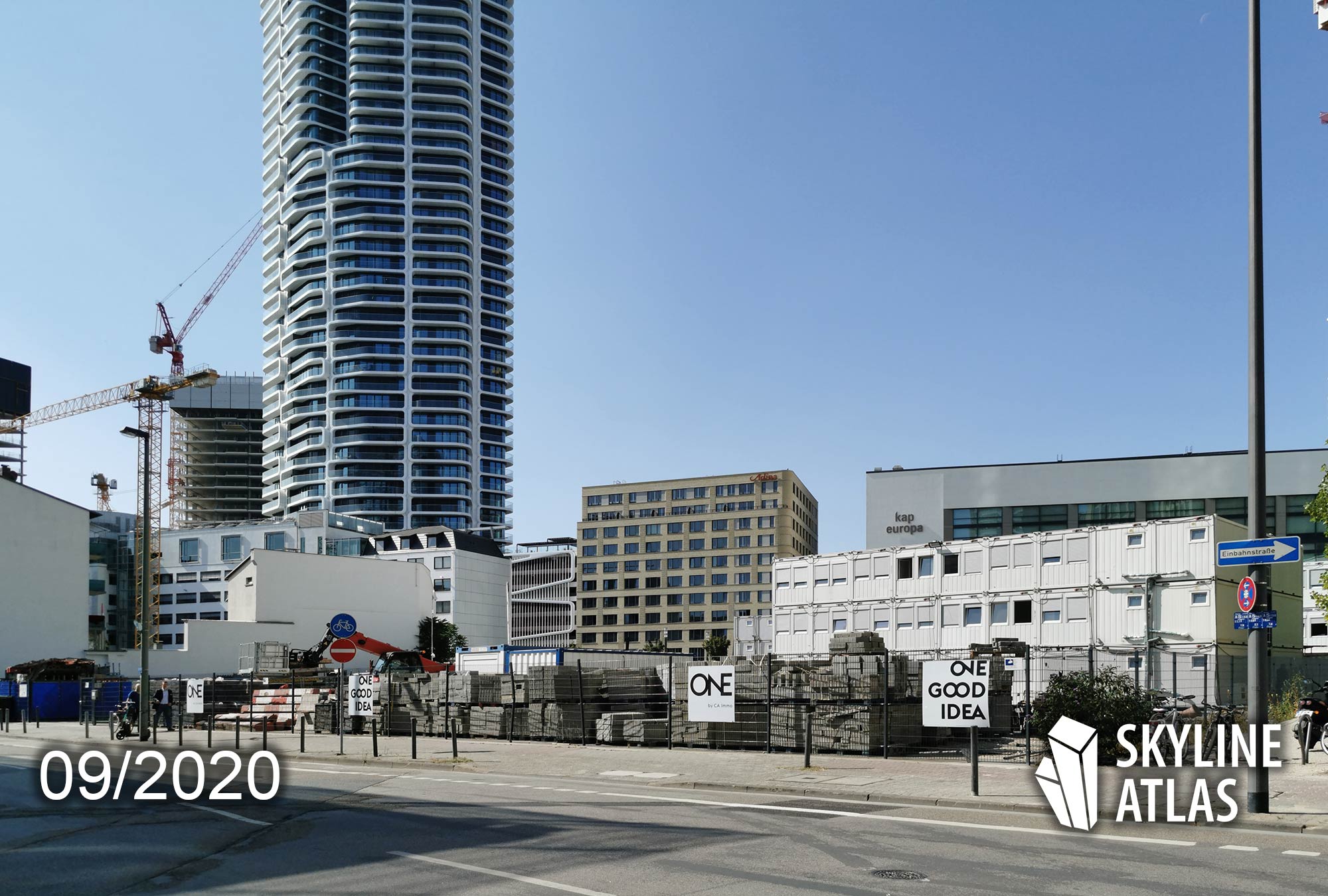 Millennium Tower Frankfurt site - The Millennium Tower Frankfurt was to be built on this site. Construction containers from the neighboring ONE construction site are currently placed there.