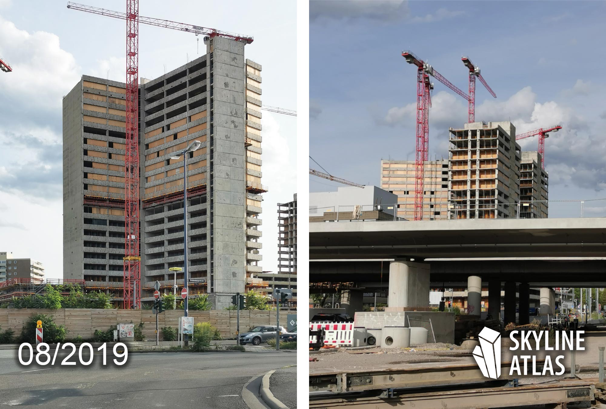 New Frankfurt Towers in Offenbach - Apartments to rent - Kaiserlei area - concrete highrise under construction in August 2019 by CG Gruppe
