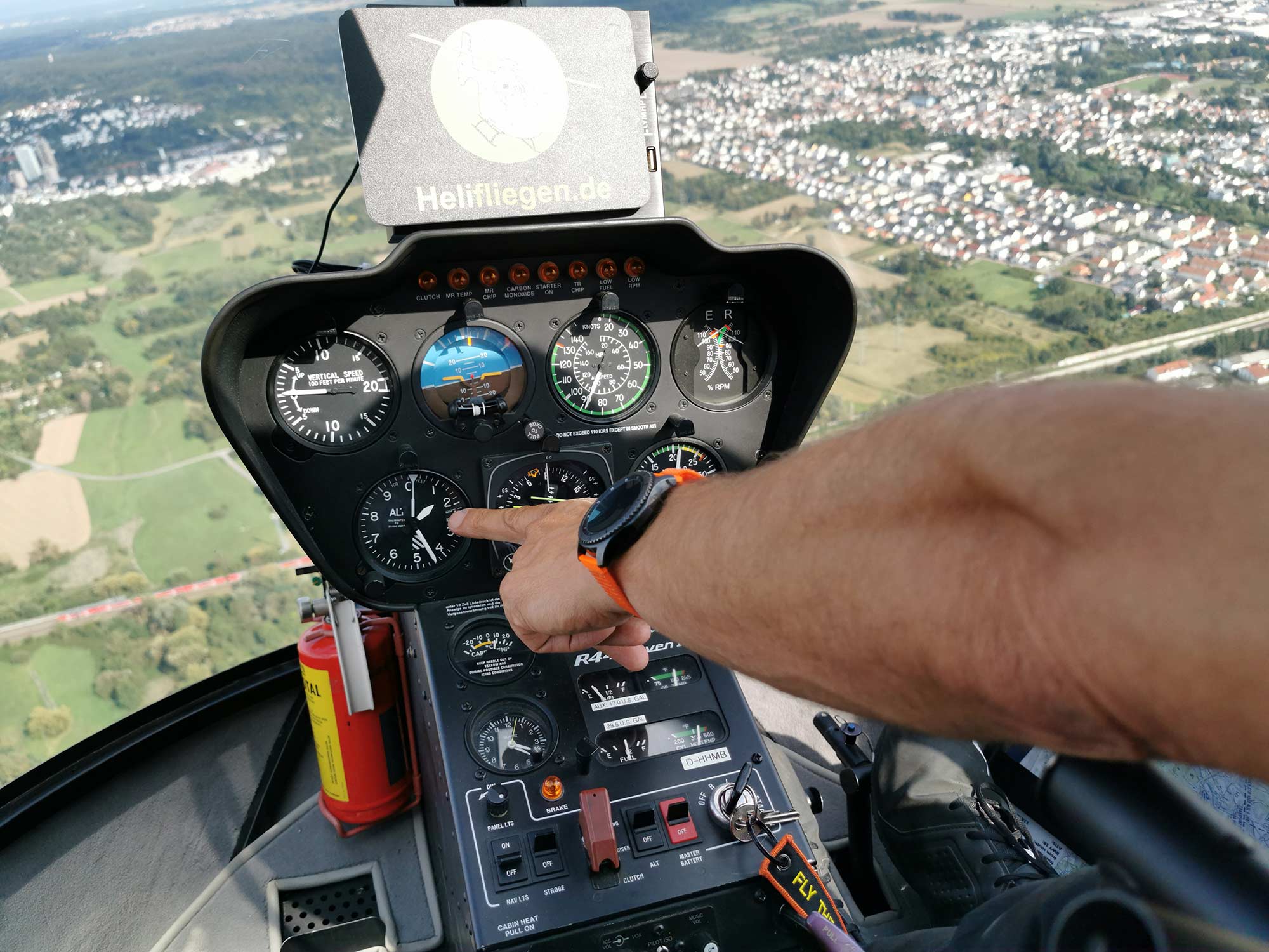 Robinson R44 helicopter - instruments during the flight - Airport Egelsbach - Skyline Tour