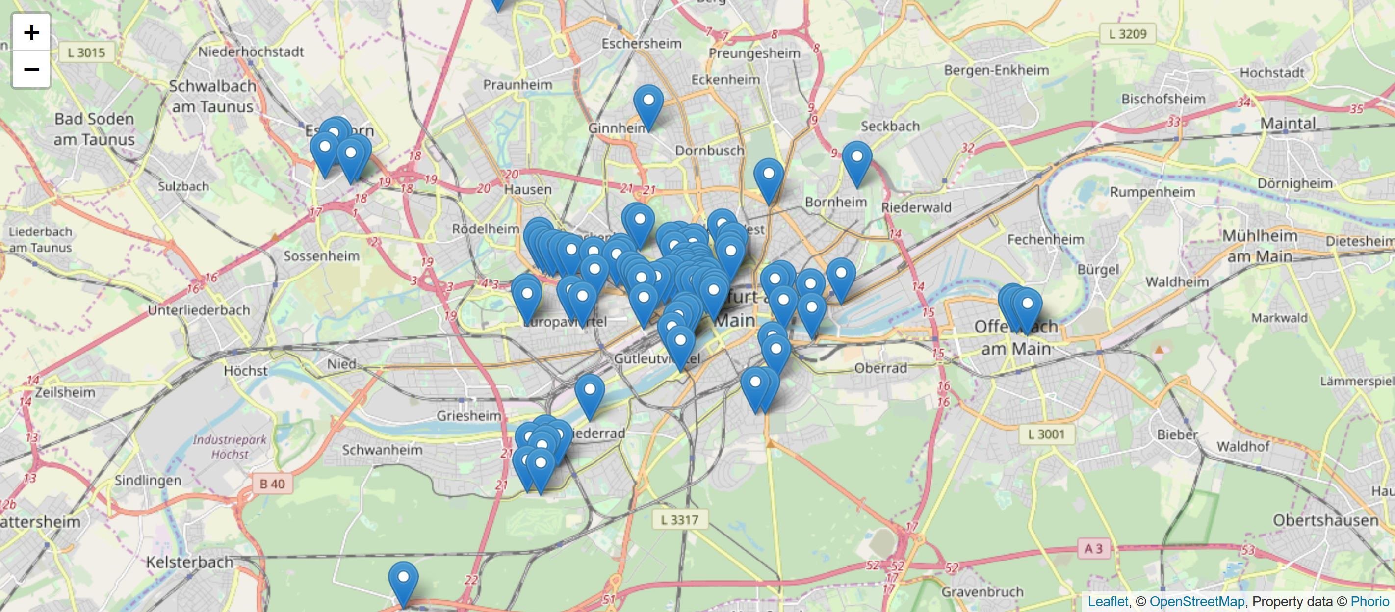 Frankfurt skyscrapers on maps - Highrise map