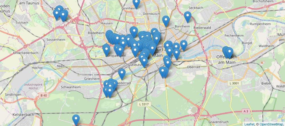 Maps and city plans about skyscrapers in Frankfurt