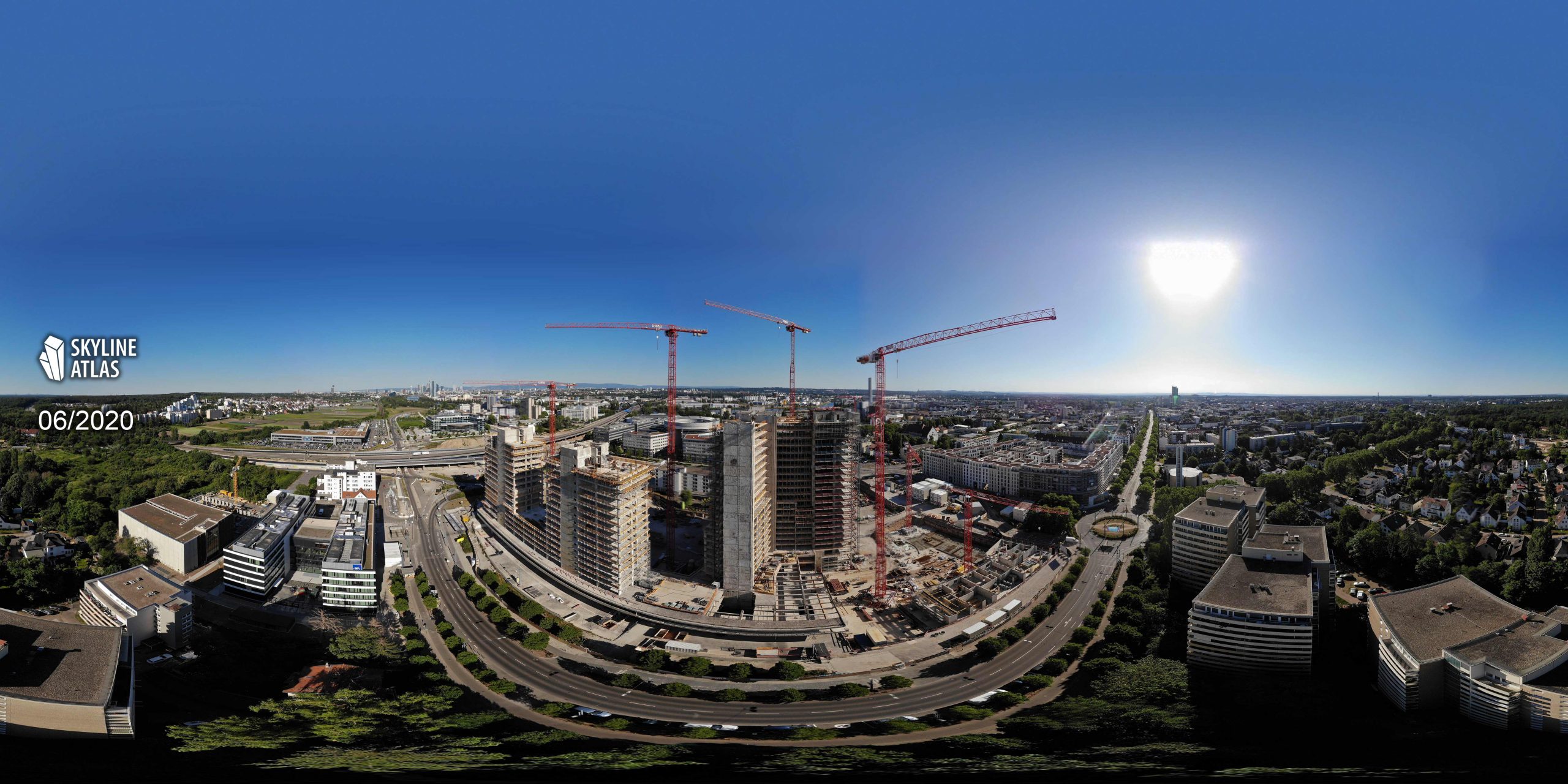 360 degrees aerial panoramas Frankfurt and Offenbach