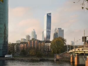 Millennium Tower at Main River shore - Frankfurt, Germany