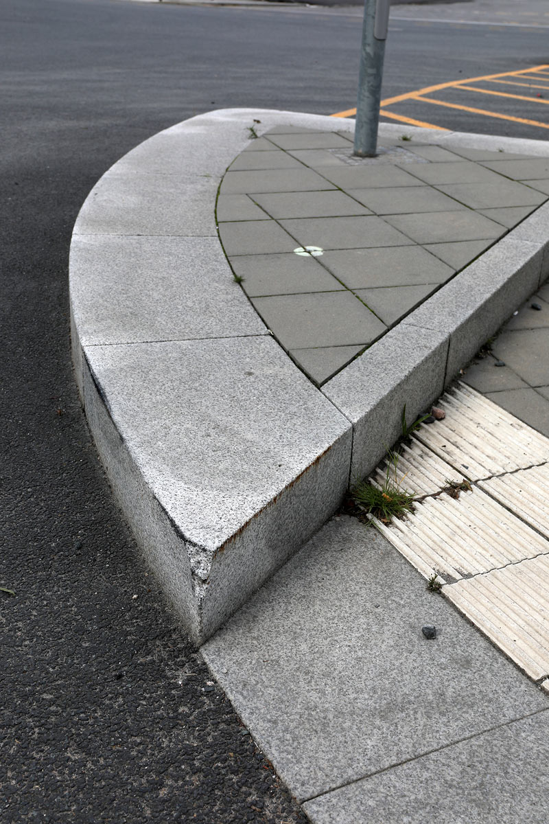 High curbs on streets in the European District, Frankfurt, Germany