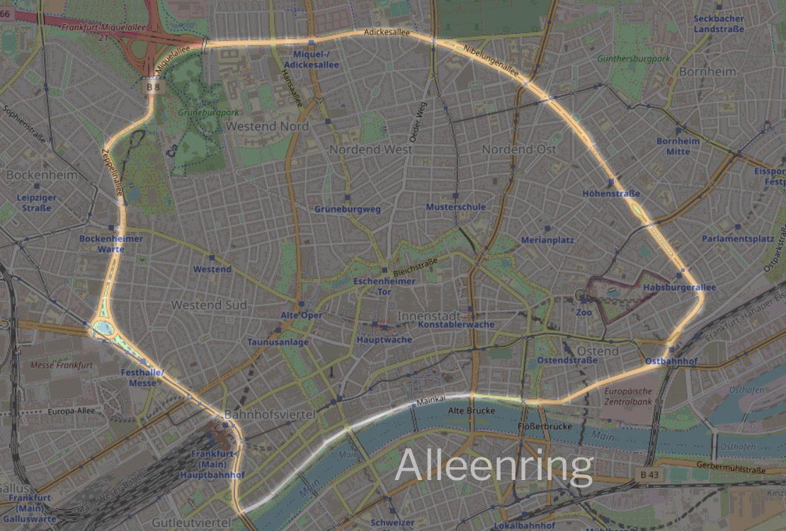 Alleenring Frankfurt am Main, Germany - Allen Ring - Location of the Alleenring - Map